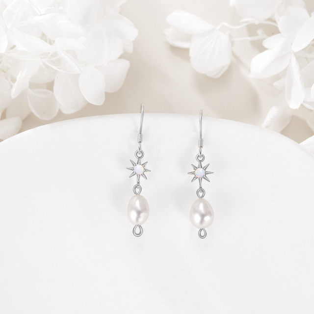 Boucles d'oreilles étoile en argent sterling avec opale et perle de forme circulaire-3