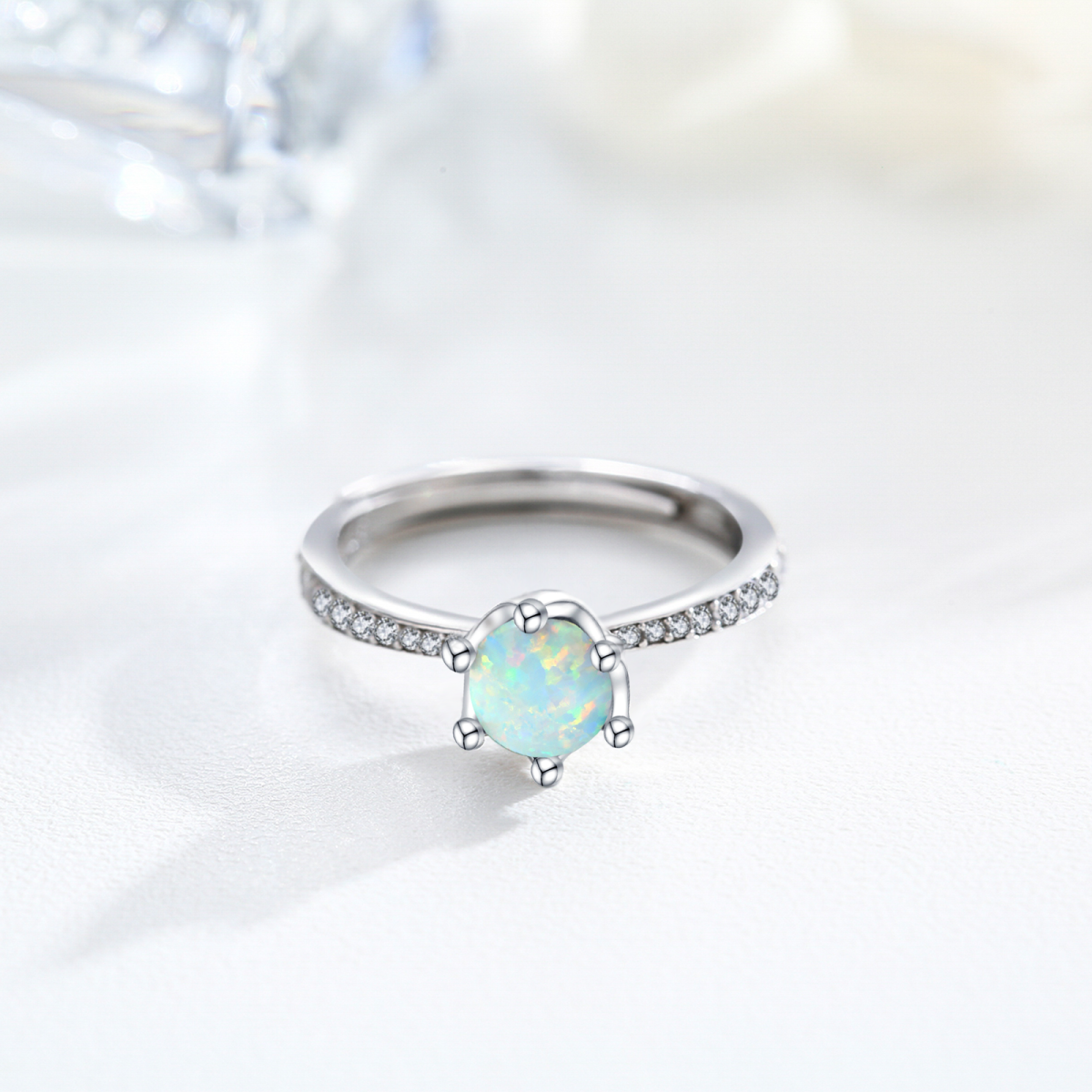 Sterling Silber kreisförmig Opal Ring-5