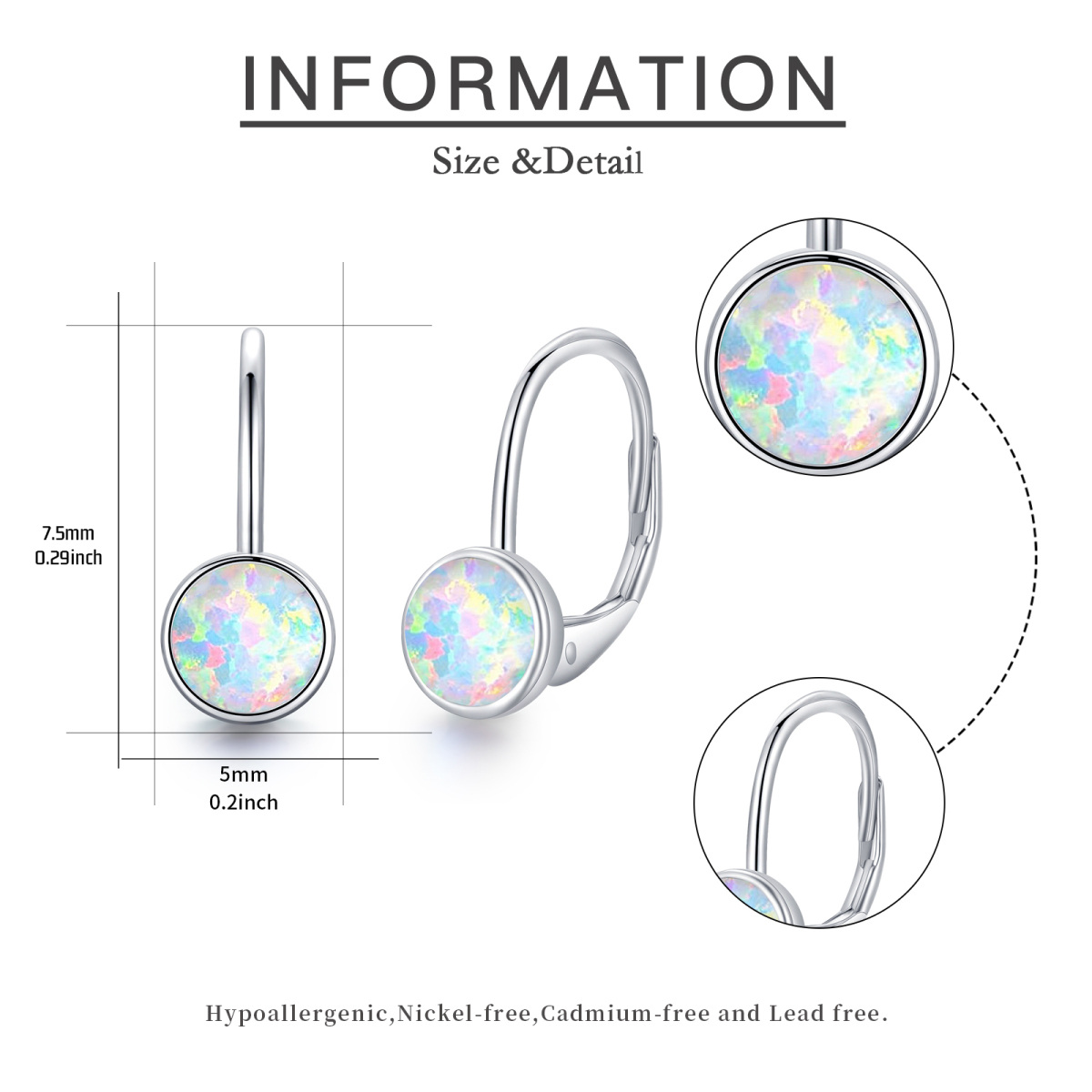 Orecchini a leva circolari in argento 925 a forma di opale rotondo-5