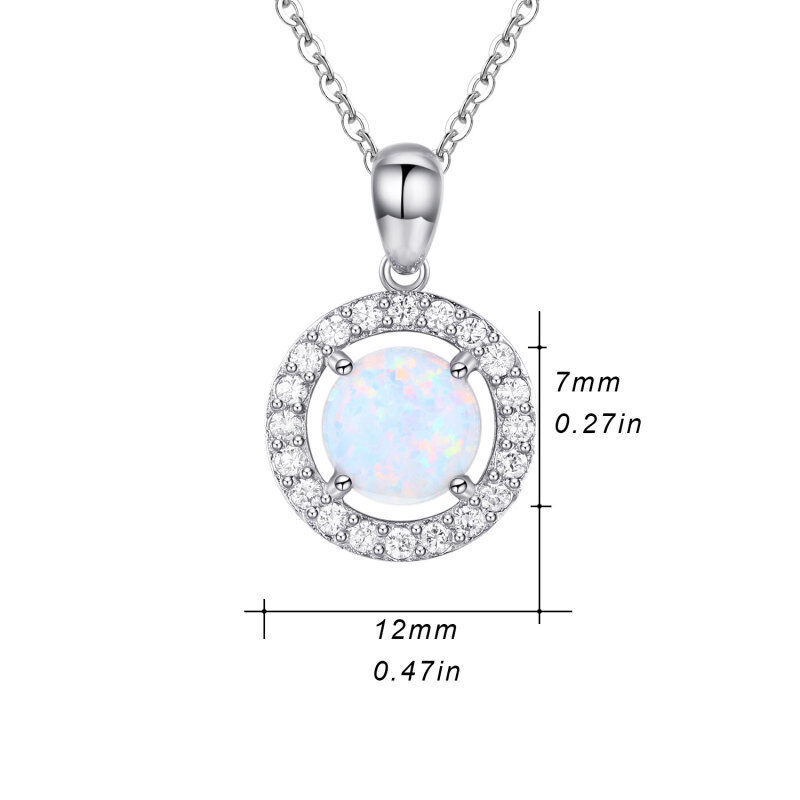 Sterling Silver Circular Shaped Opal Round Pendant Necklace-5