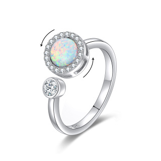 Sterling Silver Round Shaped Opal Round Spinner Ring-17