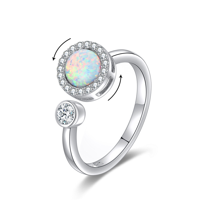 Sterling Silver Round Shaped Opal Round Spinner Ring-7