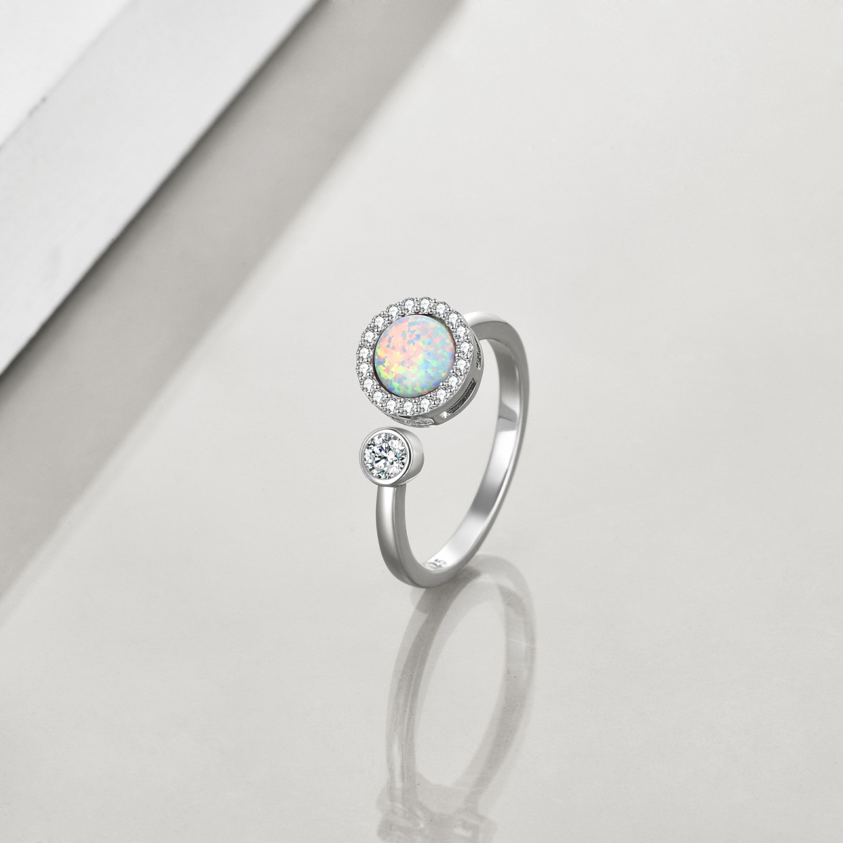 Sterling Silver Circular Shaped Opal Round Spinner Ring-3