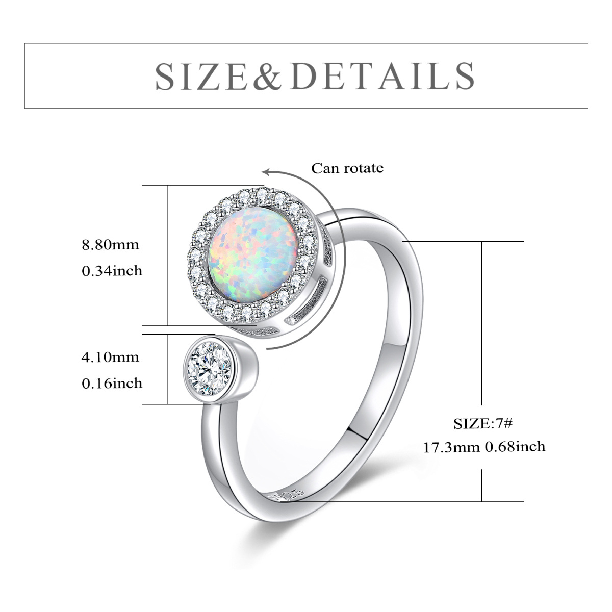 Sterling Silver Circular Shaped Opal Round Spinner Ring-5