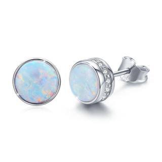 Sterling Silver Circular Shaped Cubic Zirconia & Opal Round Stud Earrings-55