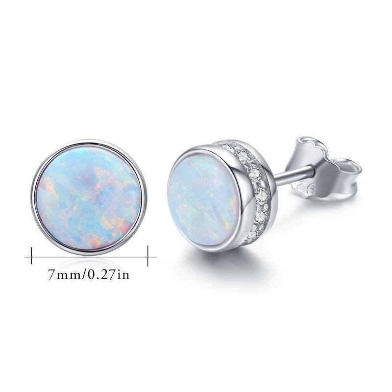 Sterling Silver Circular Shaped Cubic Zirconia & Opal Round Stud Earrings-5