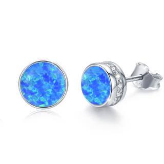 Sterling Silver Circular Shaped Opal Round Stud Earrings-55