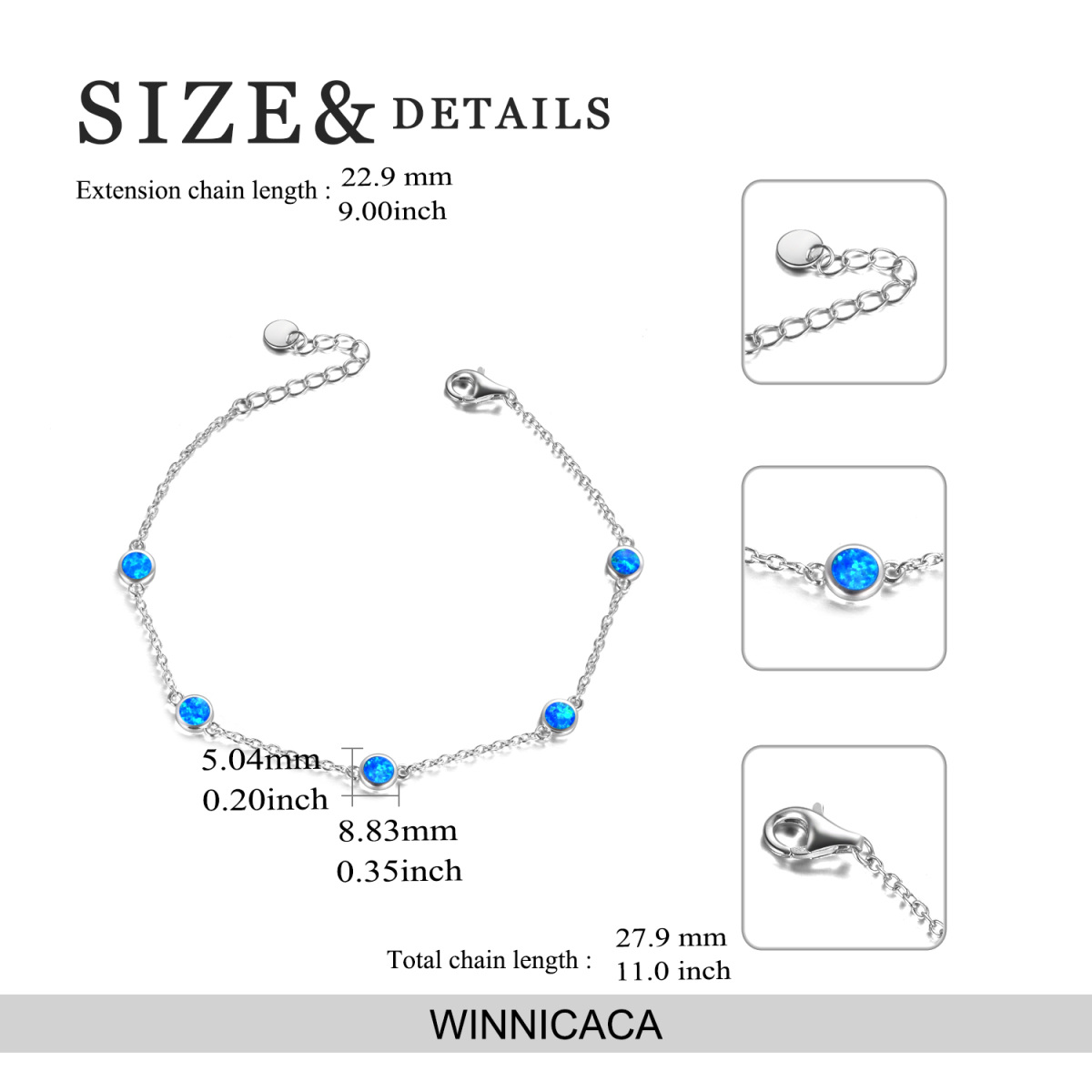 Tobillera de plata de ley con forma circular de ópalo de una sola capa-6