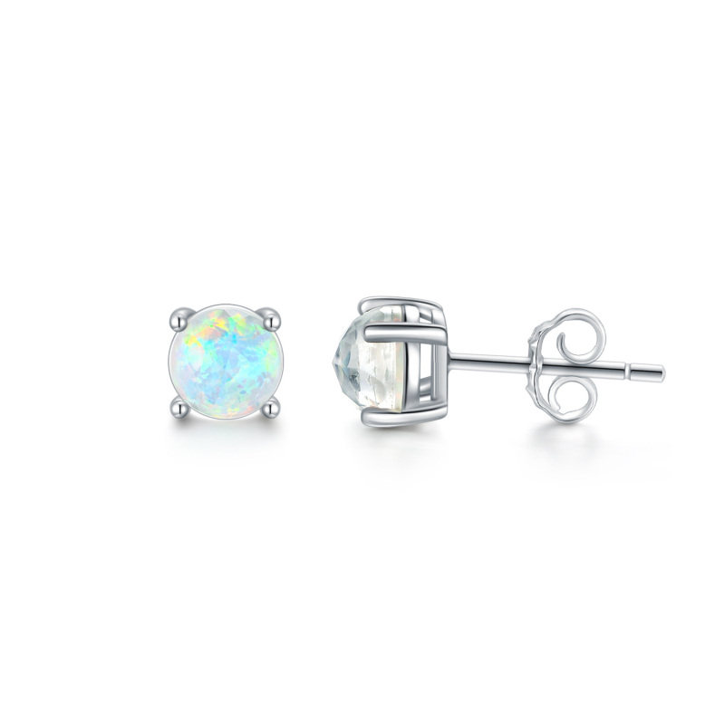 Sterling Silver Circular Shaped Opal Stud Earrings