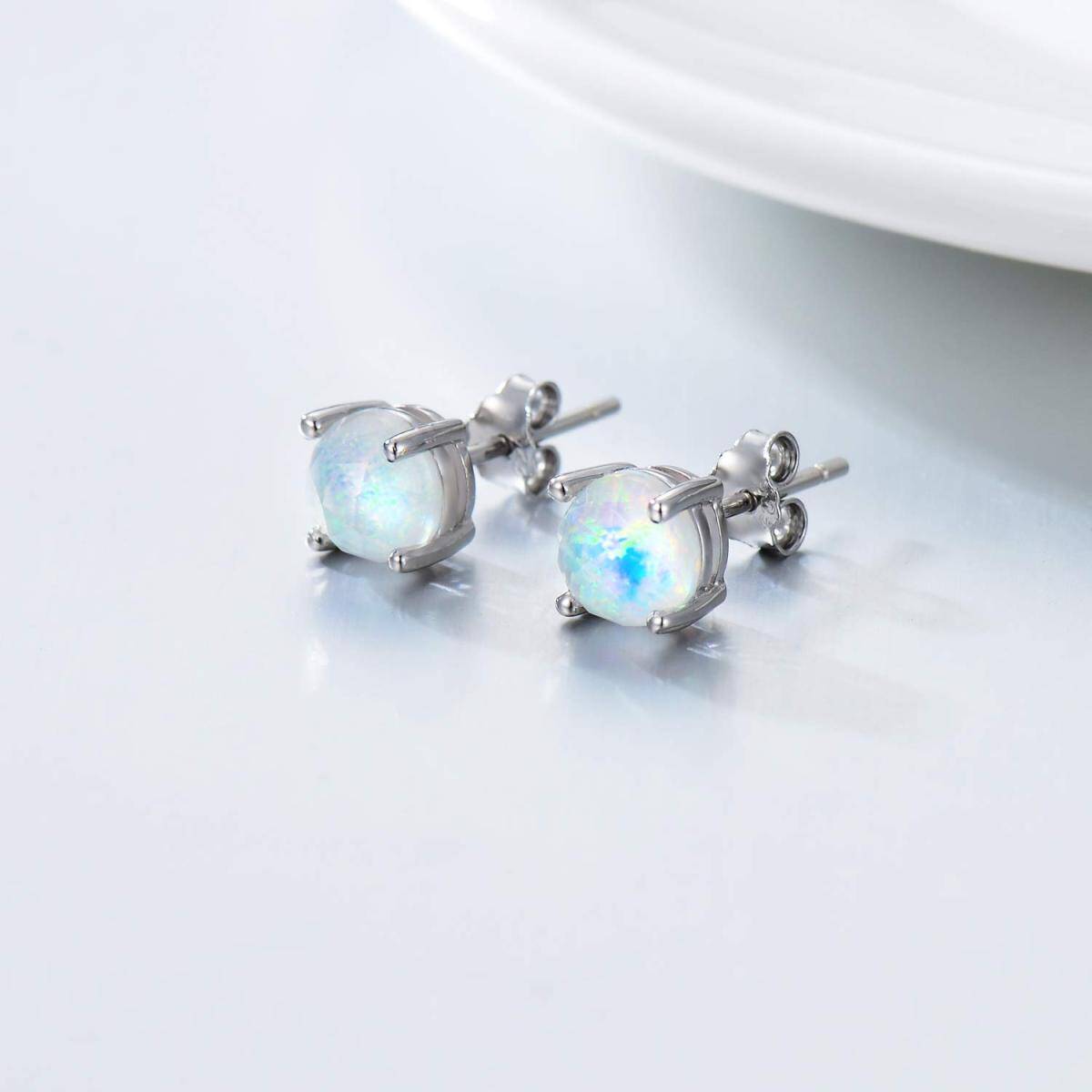 Sterling Silver Circular Shaped Opal Stud Earrings-3