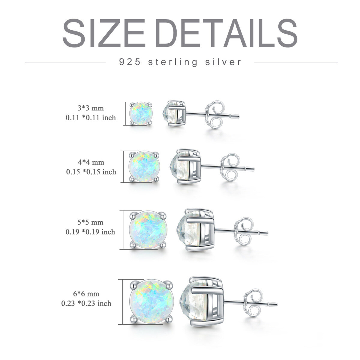 Sterling Silver Circular Shaped Opal Stud Earrings-5