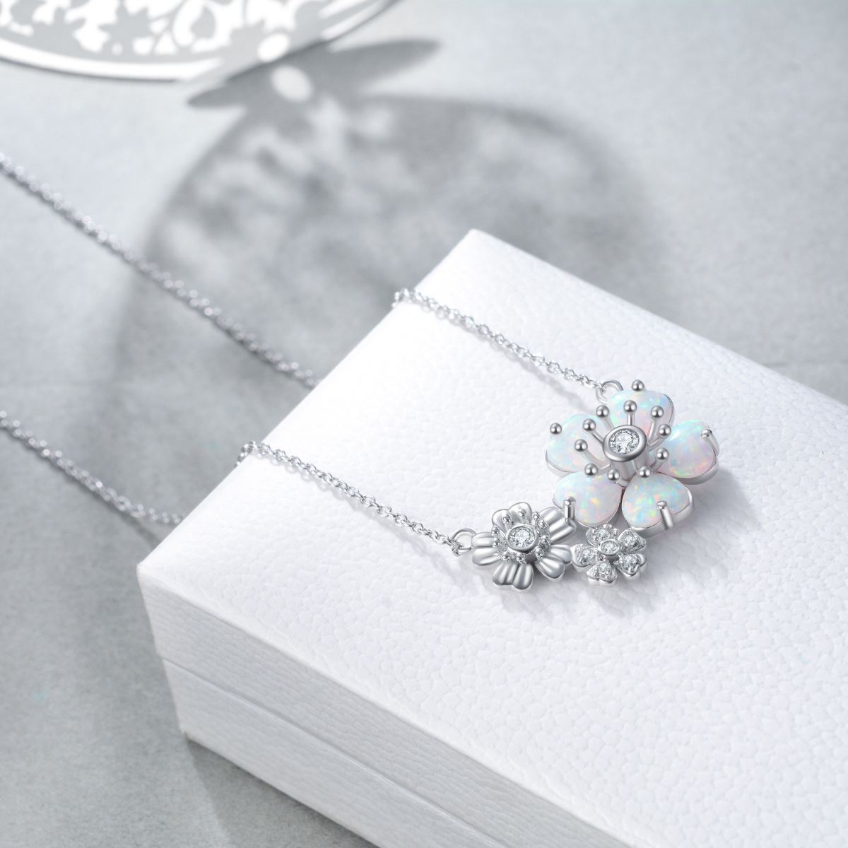 Sterling Silber kreisförmig Cubic Zirkonia & Opal Sonnenblume Anhänger Halskette-3