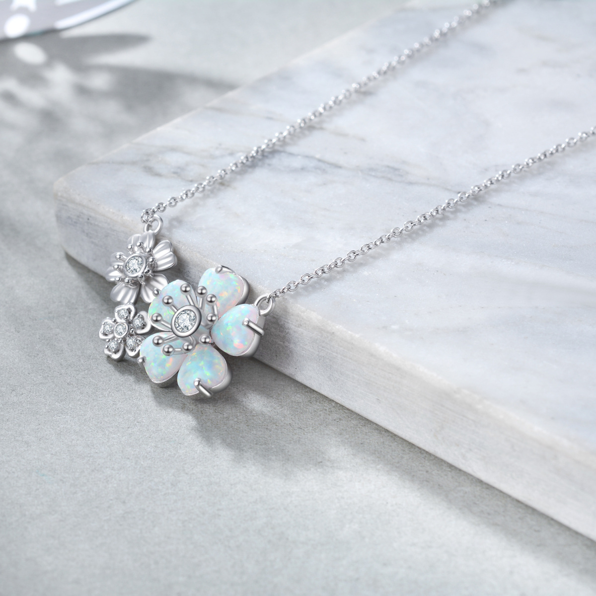 Sterling Silber kreisförmig Cubic Zirkonia & Opal Sonnenblume Anhänger Halskette-4