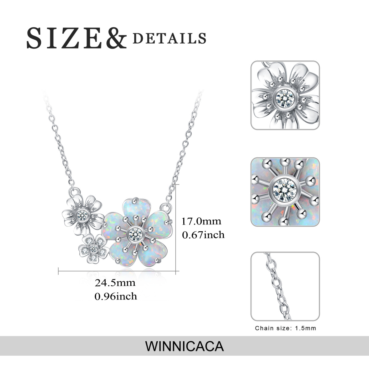 Sterling Silver Circular Shaped Cubic Zirconia & Opal Sunflower Pendant Necklace-5