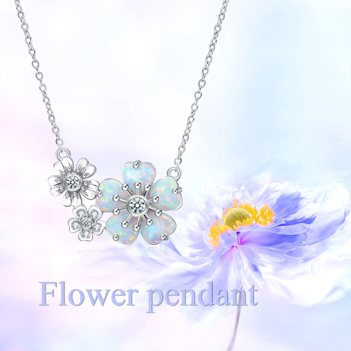 Sterling Silber kreisförmig Cubic Zirkonia & Opal Sonnenblume Anhänger Halskette-6