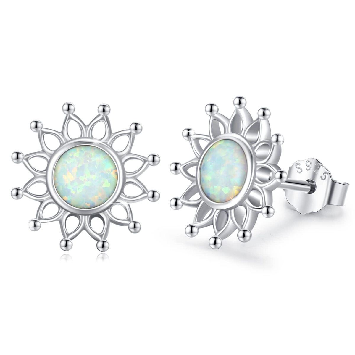 Brincos de prata esterlina em forma circular Opal Sunflower Stud Brincos-1