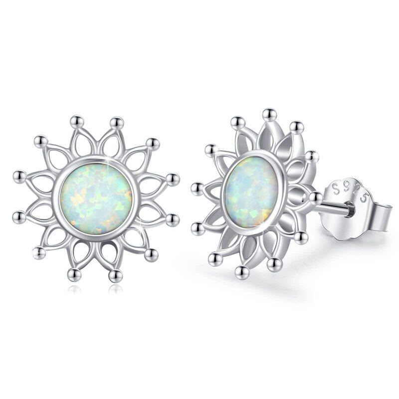 Sterling Silver Circular Shaped Opal Sunflower Stud Earrings-10