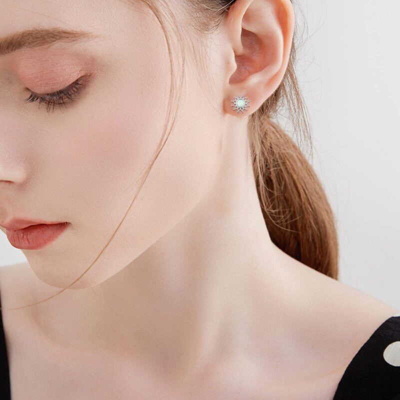 Boucles d'oreilles en argent sterling en forme de tournesol en opale-2