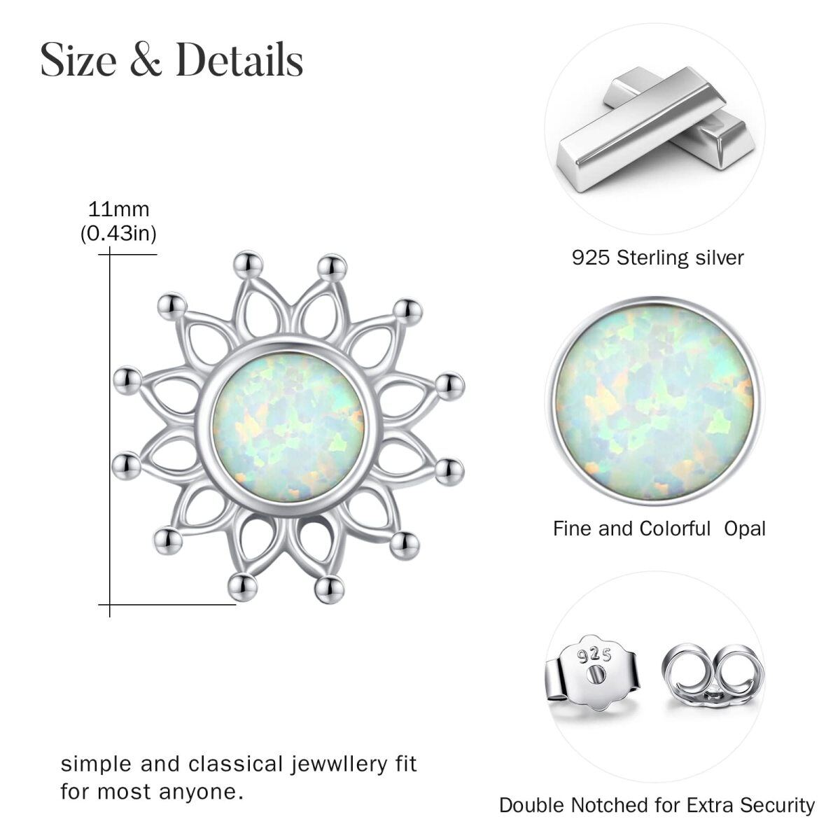 Brincos de prata esterlina em forma circular Opal Sunflower Stud Brincos-5