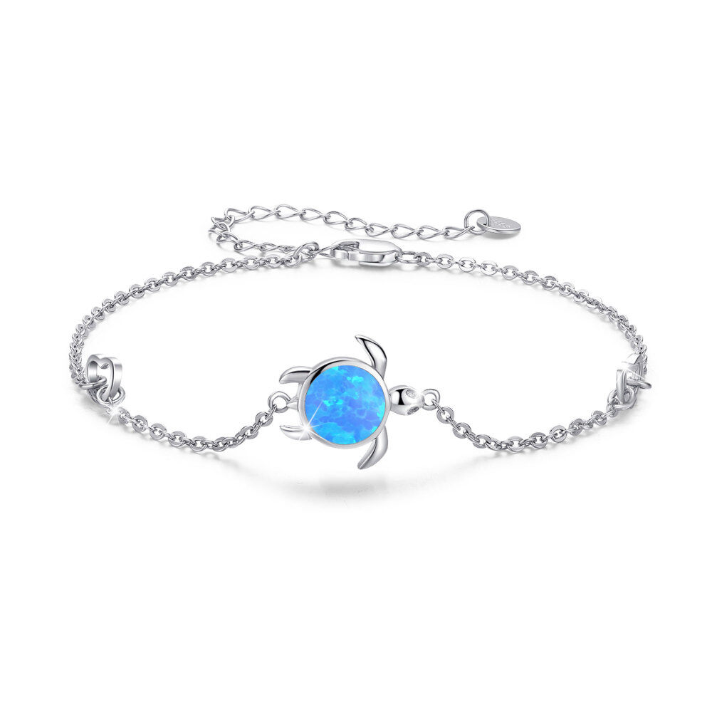 Sterling Silver Circular Shaped Opal Tortoise Charm Bracelet-1