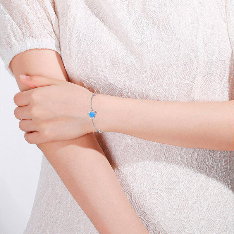 Sterling Silver Circular Shaped Opal Tortoise Charm Bracelet-2