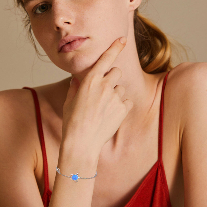 Sterling Silver Circular Shaped Opal Tortoise Charm Bracelet-3