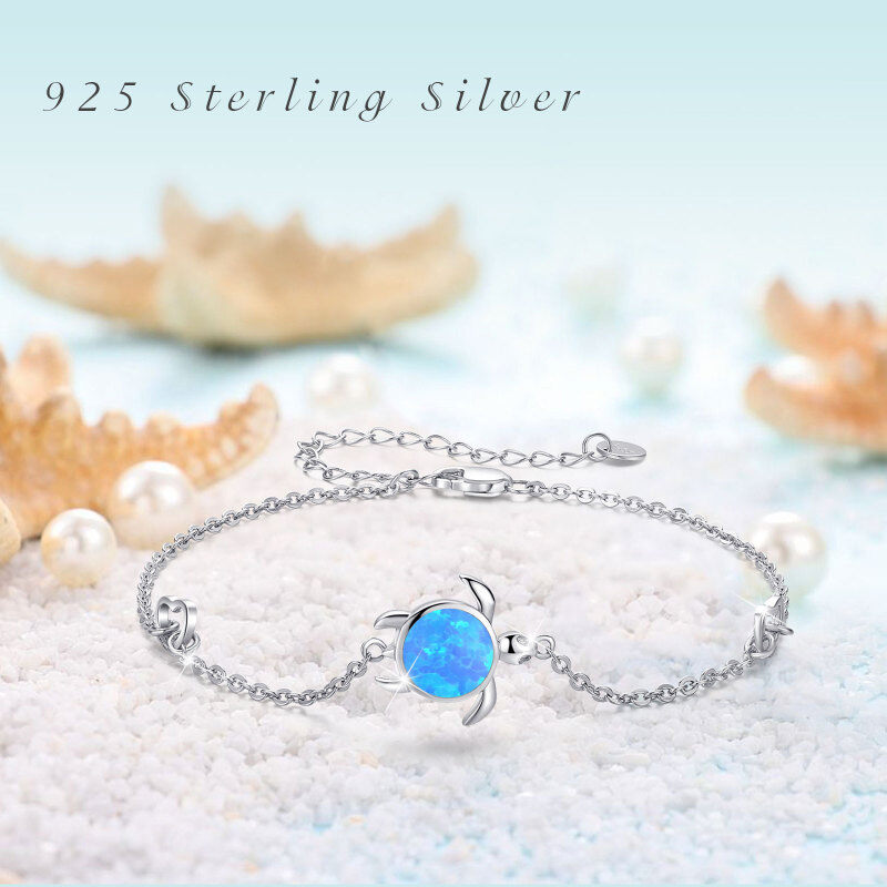 Sterling Silver Circular Shaped Opal Tortoise Charm Bracelet-4
