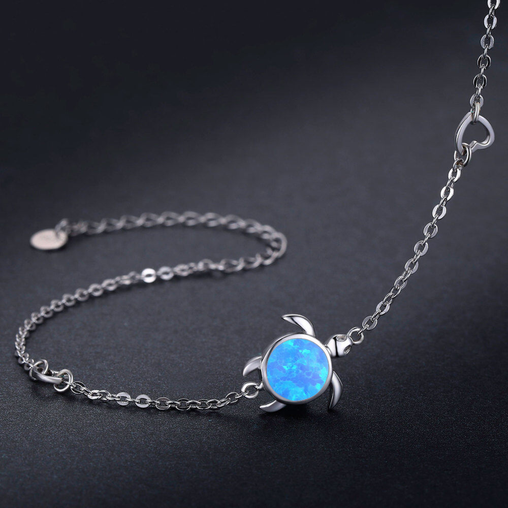 Sterling Silver Circular Shaped Opal Tortoise Charm Bracelet-5
