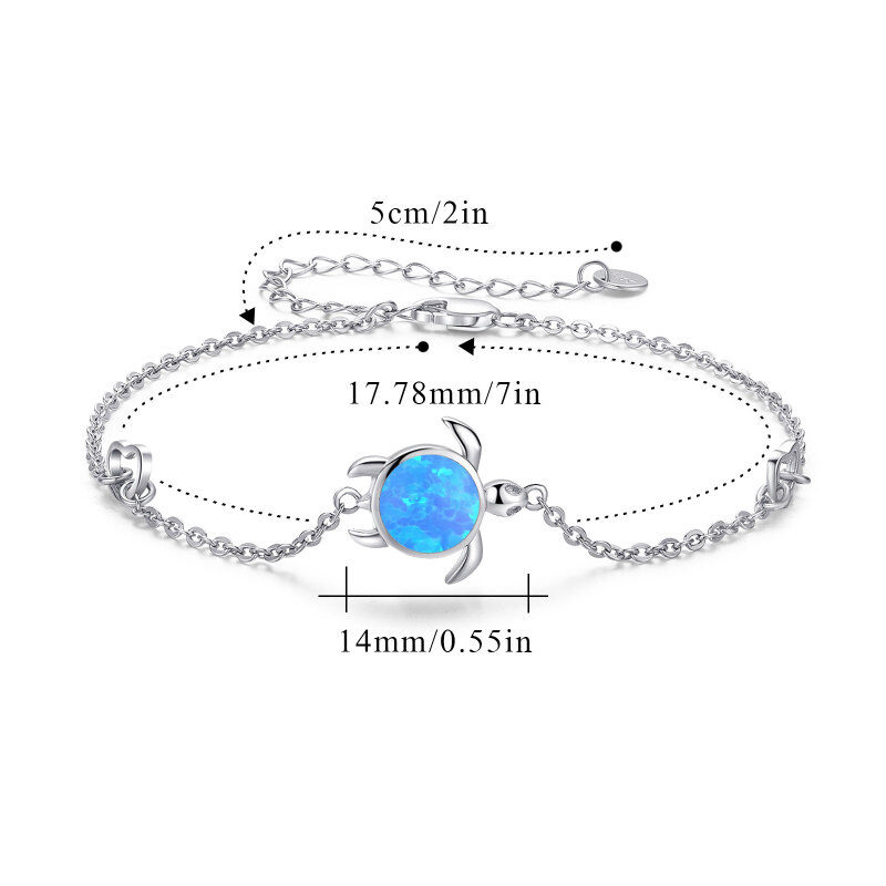 Sterling Silver Circular Shaped Opal Tortoise Charm Bracelet-6