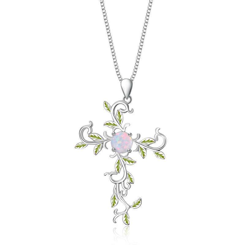 Collier en argent sterling avec pendentif en forme d'arbre de vie et de croix en opale de-1