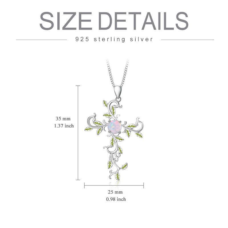 Sterling Silber kreisförmig geformt Opal Baum des Lebens & Kreuz Anhänger Halskette-6