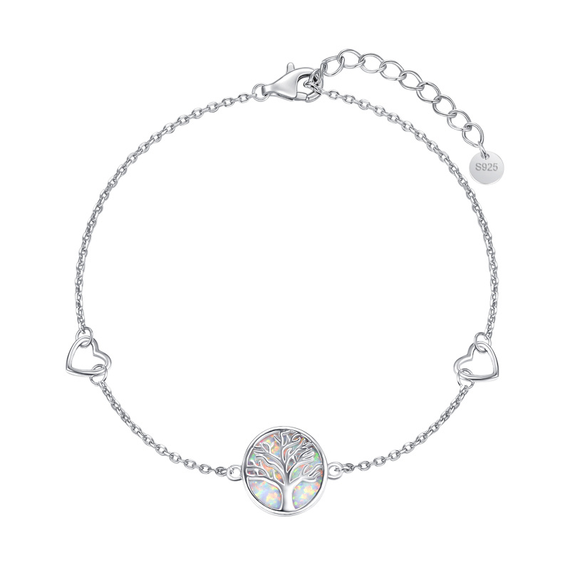 Sterling Silver Circular Shaped Opal Tree Of Life Pendant Bracelet