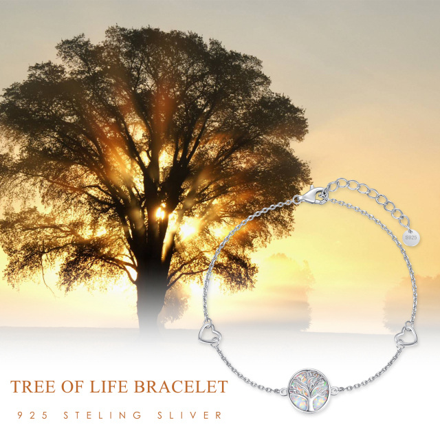 Pulsera colgante de plata de ley con forma circular de ópalo Árbol de la Vida-5