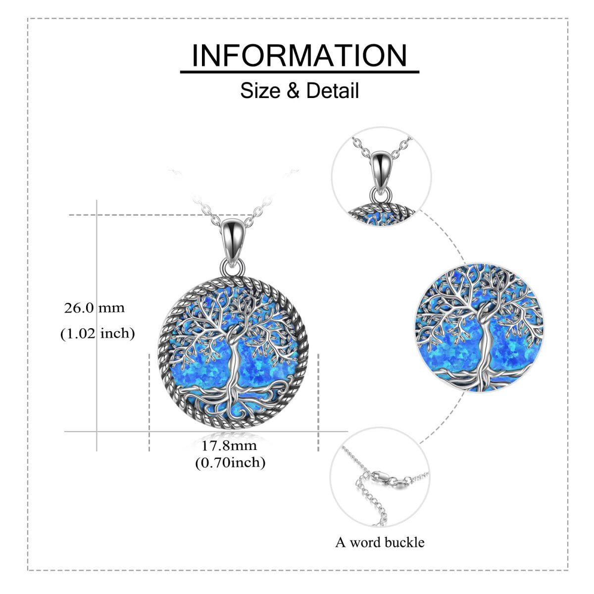 Sterling Silver Circular Shaped Opal Tree Of Life Pendant Necklace-5