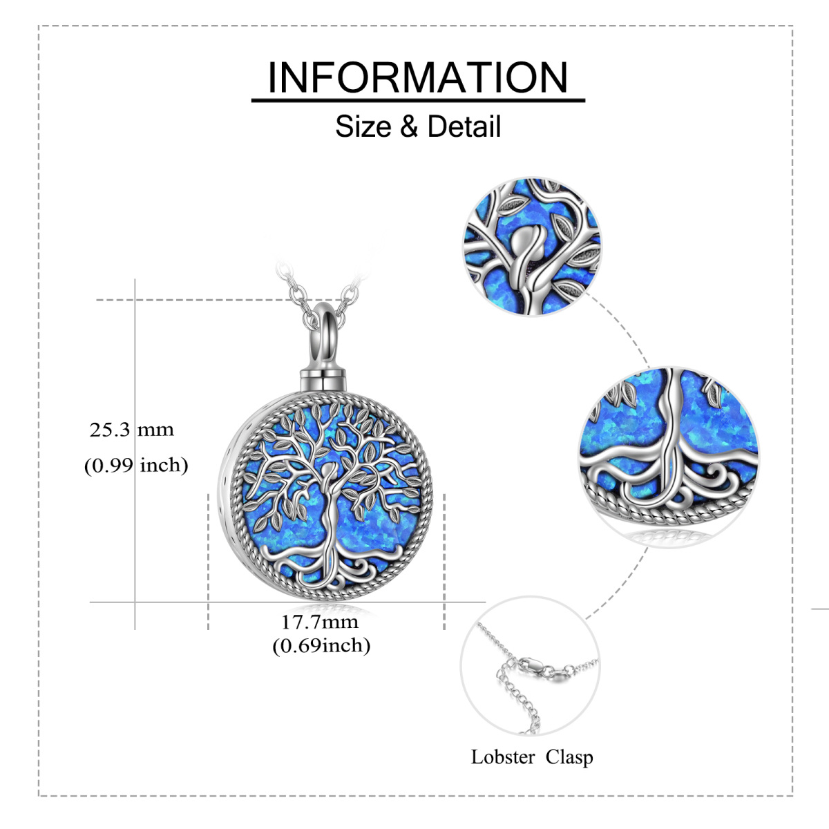 Collier Urne pour Cendres en Argent Sterling Arbre de Vie Bijoux de crémation Bijoux de Mémoire Ronds pour Femmes Hommes-5