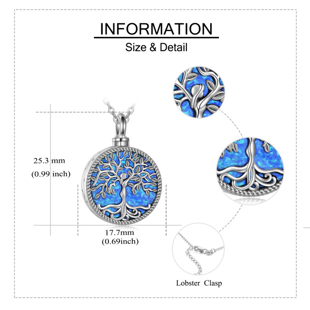 Sterling Silver Circular Shaped Opal Tree Of Life Urn Necklace for Ashes-5