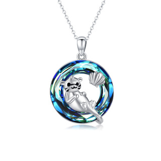 Sterling Silver Circular Shaped Otter Crystal Pendant Necklace-21