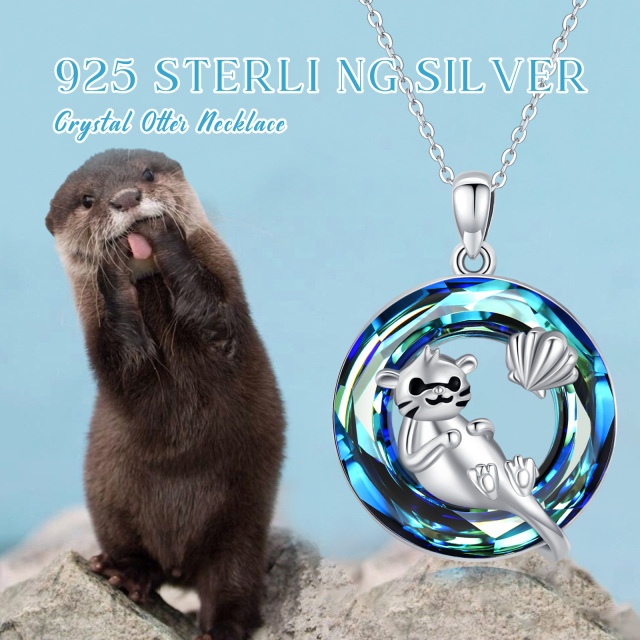 Sterling Silver Circular Shaped Otter Crystal Pendant Necklace-6