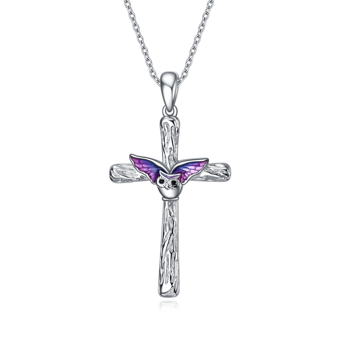 Sterling Silber kreisförmig Cubic Zirkonia Eule & Kreuz-Anhänger Halskette-1