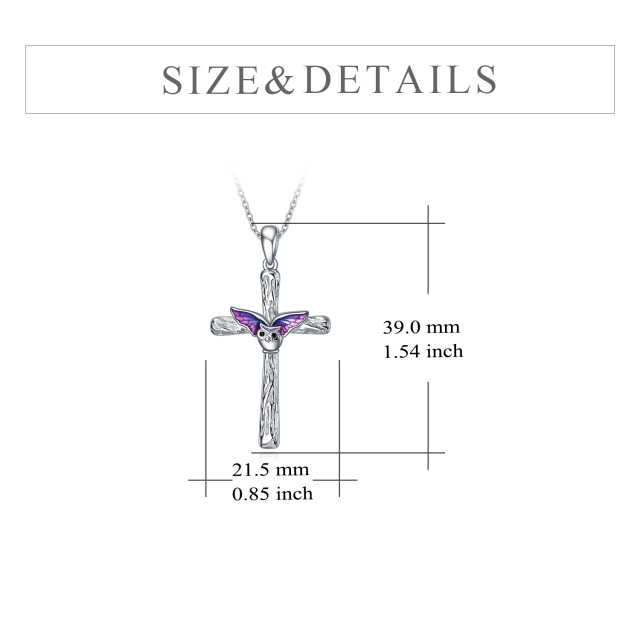 Sterling Silber kreisförmig Cubic Zirkonia Eule & Kreuz-Anhänger Halskette-5