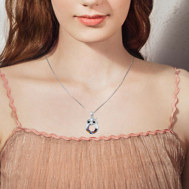 Collier en argent sterling avec pendentif hibou en cristal de forme circulaire-3