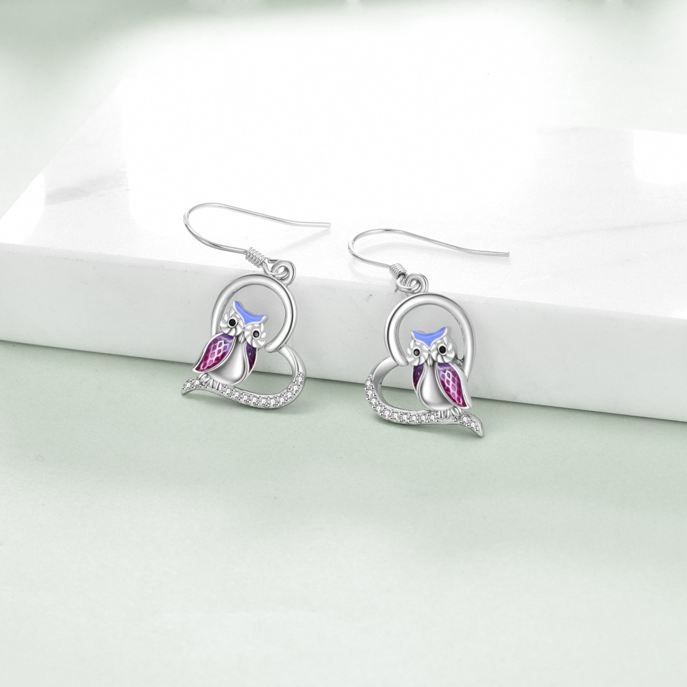 Sterling zilveren cirkelvormige cubic zirkonia uil oorbellen-3