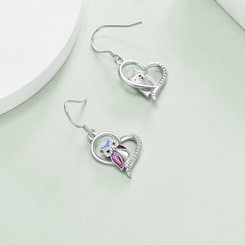Sterling zilveren cirkelvormige cubic zirkonia uil oorbellen-4