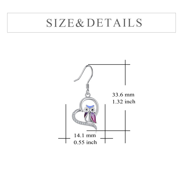 Sterling Silver Circular Shaped Cubic Zirconia Owl Drop Earrings-5