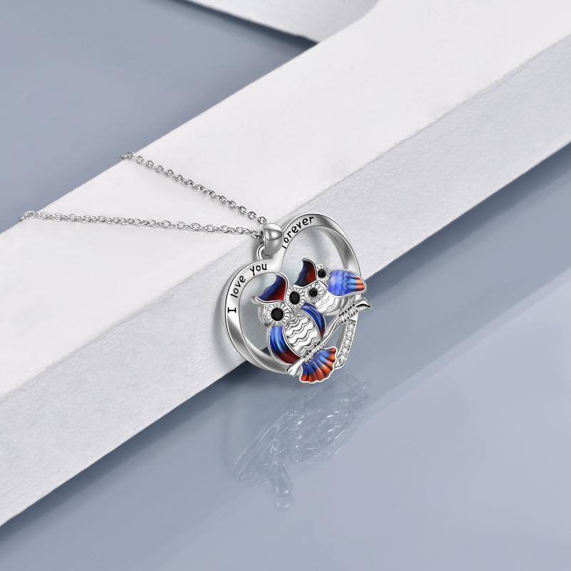 Sterling Silber kreisförmig Eule & Herz Anhänger Halskette mit eingraviertem Wort-3