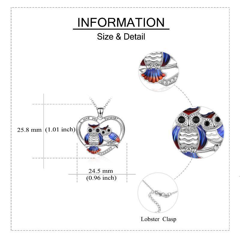 Sterling Silber kreisförmig Eule & Herz Anhänger Halskette mit eingraviertem Wort-4