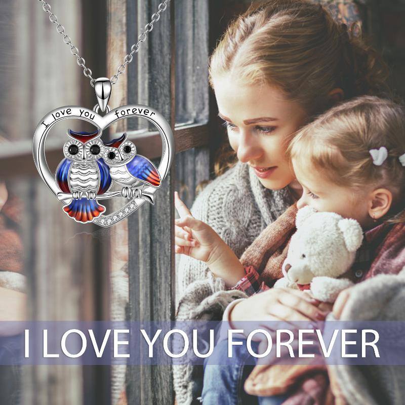 Sterling Silber kreisförmig Eule & Herz Anhänger Halskette mit eingraviertem Wort-5