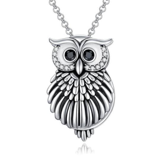 Collier en argent sterling avec mot gravé et hibou en zirconium cubique personnalisé