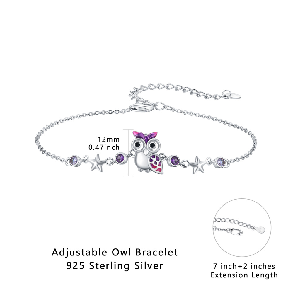 Sterling zilveren cirkelvormige cubic zirkonia uil en ster hanger armband-5