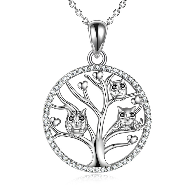 Collana con ciondolo in argento sterling a forma di cerchio con zircone e albero della vit-1